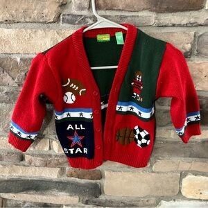 Vintage Spotted Frog Red and Green sports Sweater